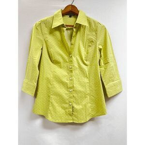 Express Design Studio Womens 3/4 Sleeve Collared Button up Shirt Yellow Sz S